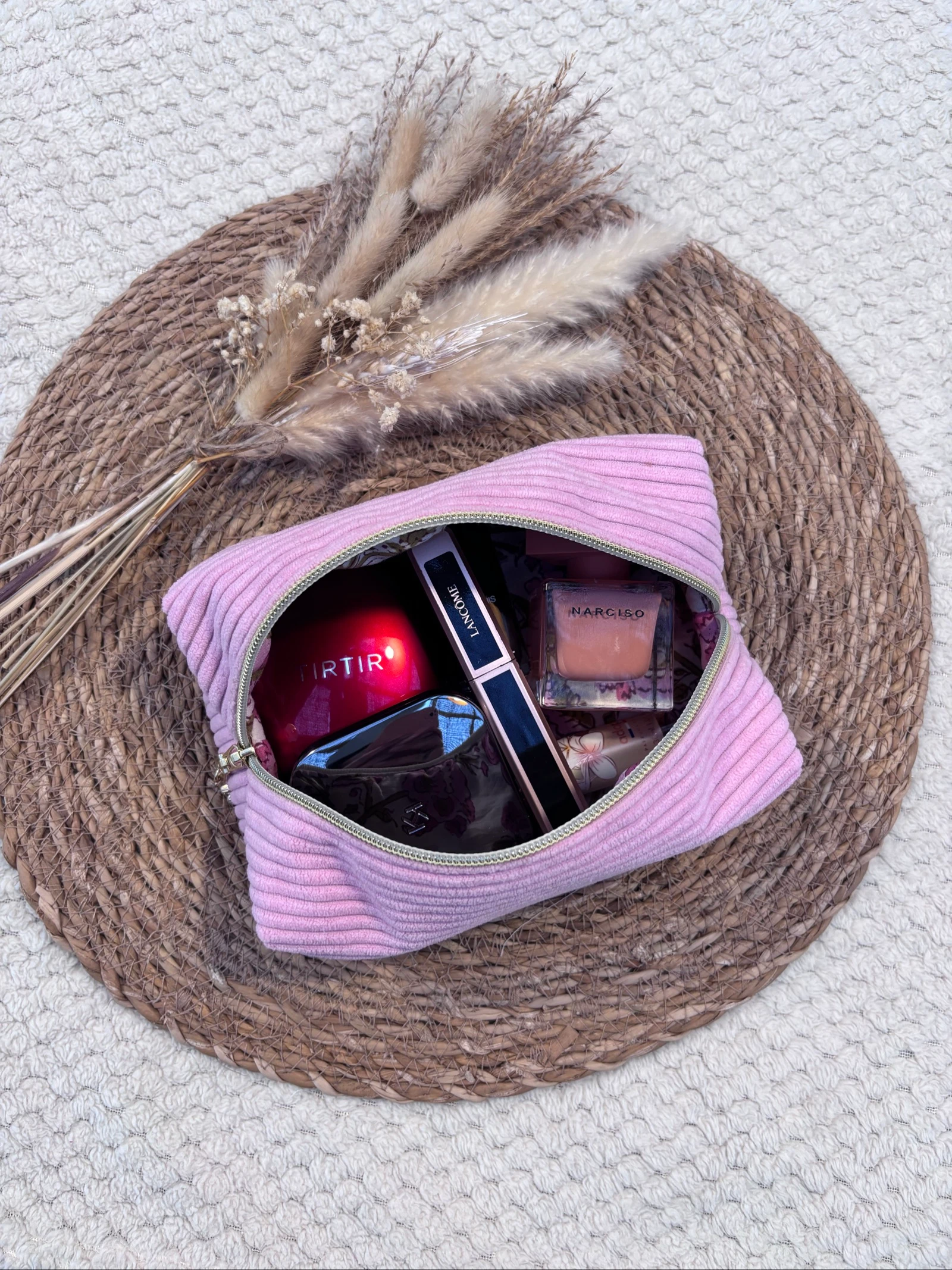 Trousse à maquillage velours côtelé Rose